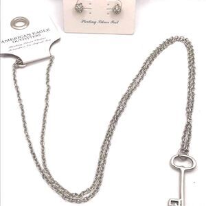 American Eagle O. Silver Key Pendant Necklace and Earrings Set